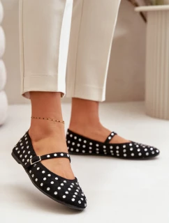 Zdobené baleríny s páskem eko zamšové černé Tirilissa