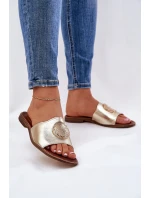 Zazoo 2938 Kožené Pantofle Na Plochém Podpatku S Ozdobou Zlaté