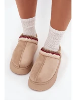 Dámské sněhule nízké s pohyblivým páskem a výšivkou na platformě světle béžové Lyrisse