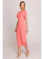 S398 Tužkové šaty s rozparkem na boku - oranžové