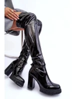 Patentované kozačky nad kolena na masivním vysokém podpatku, Black Kytia