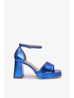 Dámské lakované sandály na sloupku - modré Marila