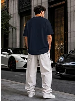 Pánské basic oversize tmavě modré bavlněné tričko FashionStreet RX5684