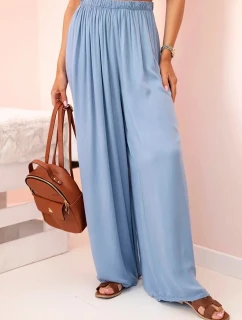 Široké dámské viskózové kalhoty s elastickým pasem z denimu