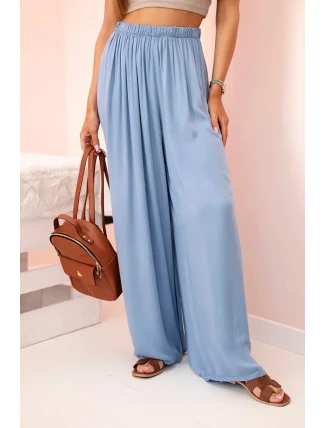 Široké dámské viskózové kalhoty s elastickým pasem z denimu Široké dámské viskózové kalhoty s elastickým pasem z denimu