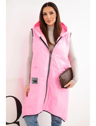 Dámská prošívaná vesta Plus Size s kapucí na zapínání cukrově růžová