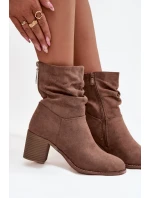 Dámské kotníkové boty s nařasením na podpatku S.Barski HY52-516 hnědé