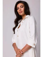 B257 Rozšířené košilové šaty - krémové