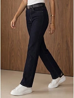 Dámské džíny volného střihu s páskem, tmavě modré, FashionStreet UY3157 Dámské džíny volného střihu s páskem, tmavě modré, FashionStreet UY3157
