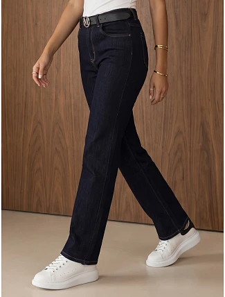 Dámské džíny volného střihu s páskem, tmavě modré, FashionStreet UY3157 Dámské džíny volného střihu s páskem, tmavě modré, FashionStreet UY3157