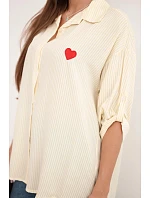 Dámská viskózová košile s krajkovými rukávy a límečkem béžová Dámská viskózová košile s krajkovými rukávy a límečkem béžová