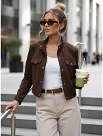 Dámská bunda z ekokůže s knoflíky hnědá FashionStreet TY5667