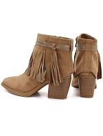 Dámské kovbojské kotníkové boty s třásněmi, zateplené, barva camel, M. Daszyński