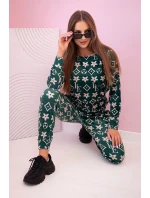 Dámská souprava z veluru s monogramem zelená + béžová