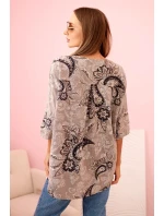Dámská bavlněná blůza s ohrnutým rukávem a vzorem paisley fango
