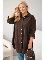 Dámská košile Plus Size z viskózy manšestrová s odepínacími rukávy hnědá Dámská košile Plus Size z viskózy manšestrová s odepínacími rukávy hnědá