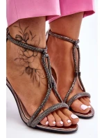 Elegantní Sandály Na Vysokém Podpatku Se Kamínky stříbrne Jenesis