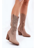 Děrované Kozačky Kovbojské Na Podpatku Béžové S.Barski HY51-606