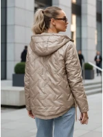 Dámská prošívaná lehce zateplená bunda s kapucí taupe TY5633