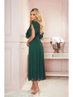 367-1 YANA MIDI šaty s plisovanými volánky a výstřihem - BOTTLE GREEN 367-1 YANA MIDI šaty s plisovanými volánky a výstřihem - BOTTLE GREEN