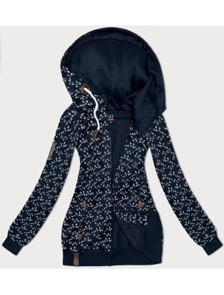 Tmavě modrá sportovní mikina s kapucí a se vzorem vlaštovek (2309)