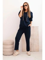 Komplet dámský máslový mikina s kapucí a kalhoty s páskem modrý