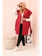 Dámská vesta Plus Size prošívaná s páskem a límcem hnědá