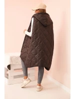Dámská prošívaná vesta Plus Size s kapucí na zip mocca