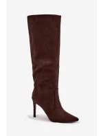 Zateplené dámské kozačky na jehlovém podpatku z eko semiše čokoládové Rosavine Zateplené dámské kozačky na jehlovém podpatku z eko semiše čokoládové Rosavine