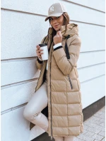 Dámská prošívaná zimní bunda s kapucí MENSI tmavě béžová FashionStreet TY3970