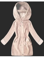 Vlněná bunda typu alpaka v lososové barvě s kapucí (W214#)