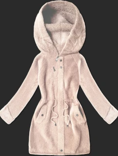 Vlněná bunda typu alpaka v lososové barvě s kapucí (W214#)