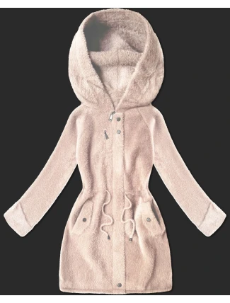 Vlněná bunda typu alpaka v lososové barvě s kapucí (W214#)