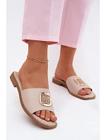 Pantofle z přírodní kůže Ploché podpatky Ozdoba S.Barski KV61-6019 Nude