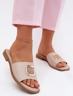 Pantofle z přírodní kůže Ploché podpatky Ozdoba S.Barski KV61-6019 Nude