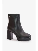 Kotníkové boty na podpatku z přírodní kůže GOE černé Kotníkové boty na podpatku z přírodní kůže GOE černé