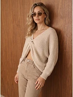 Dámský oversize svetr s nařaseným předním dílem, béžový, FashionStreet MY2647 Dámský oversize svetr s nařaseným předním dílem, béžový, FashionStreet MY2647