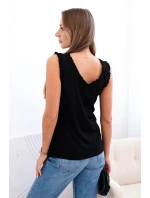 Dámská viskózová halenka s volánem ve výstřihu černý