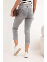 Dámské džíny Mom Fit s vysokým pasem a ozdobným přívěskem grafitová