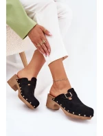 Dámské Pantofle Na Podpatku S Přezkou Černé Veldexina