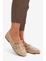 Dámské mokasíny s šněrováním a třásněmi Béžové Glorina