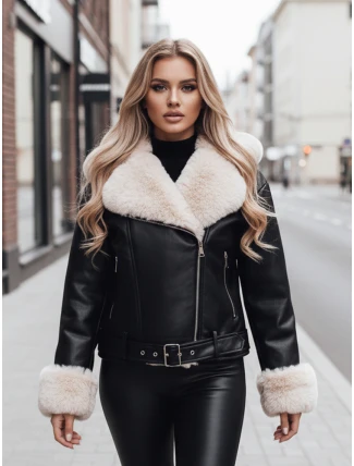 Dámská kožená bunda ramones s kožešinou černá FashionStreet TY5118z