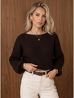 Dámský krátký svetr s nastavitelným pasem, čokoládově hnědý, FashionStreet MY2619