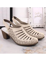 Kožené sandály na podpatku Rieker W RKR49B beige