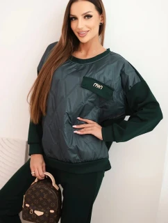 Dámský souprava z viskózy s prošívanou mikinou a kalhotami tmavě zelený