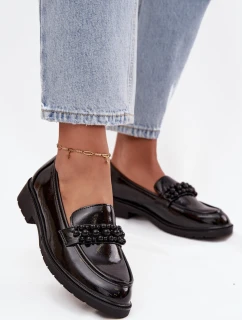Dámské lakované mokasíny s korálky S.Barski HY52-541 Černé