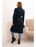 Dámský kabát v pase se zavazováním s límcem granátový