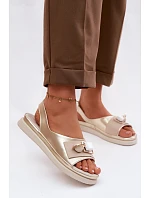 Kožené dámské sandály s ozdobou D&A GR61-5932 Zlaté