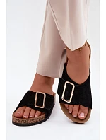 Kožené semišové dámské pantofle s přezkou černé Beryl