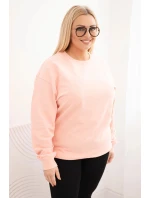 Dámská mikina s kroužkovým vzorem Plus Size bavlněná basic s kulatým výstřihem lososová